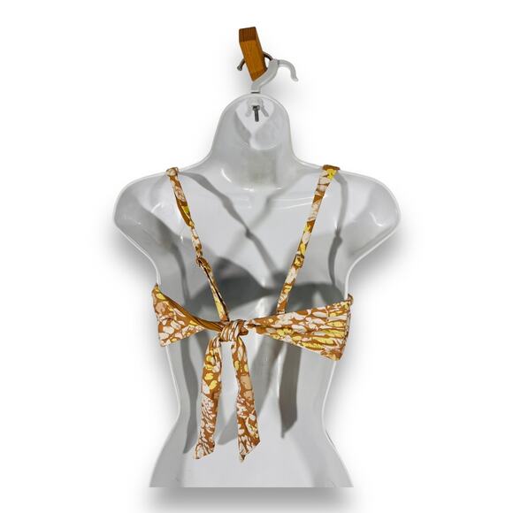 Aerie Tan White Floral Scoop Bralette Bikini Top Coastal Swim XL - Picture 4 of 8